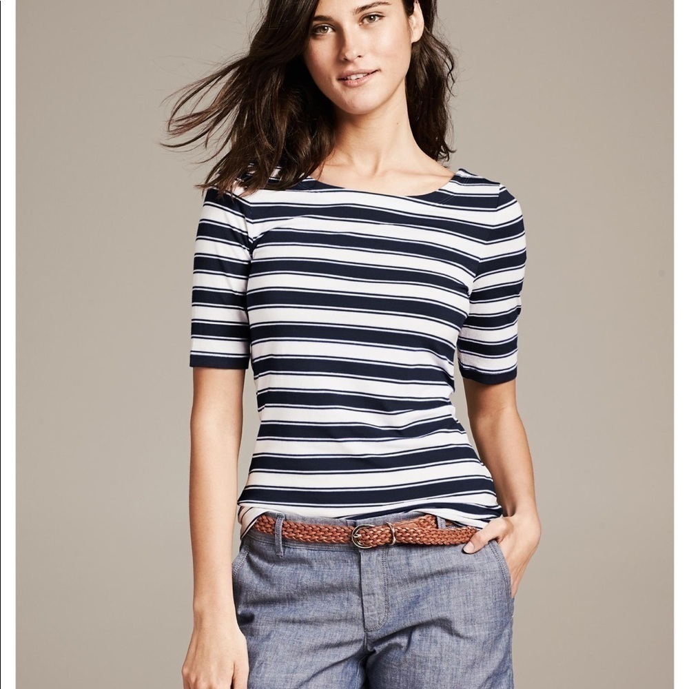 Banana Republic Striped Catalina Navy Blue Blouse